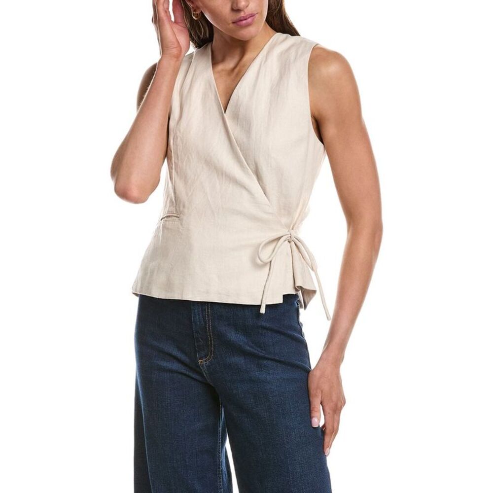 Ichi Womens  Ihzahra Sleeveless Linen-Blend Wrap Top, White